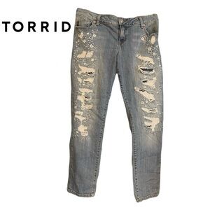 Torrid Women's 16 Premium Distressed Embellished Boyfriend Jeans